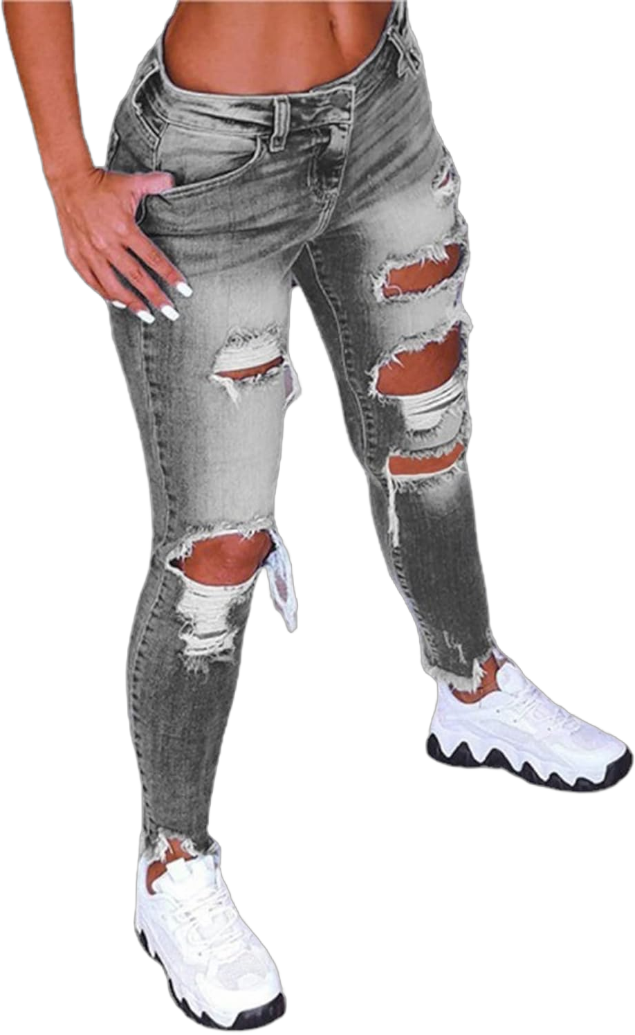 Women's Boyfriend Jeans Distressed Slim Fit Ripped Denim Pants Comfy Stretch Skinny Jeans (Small,Grey)