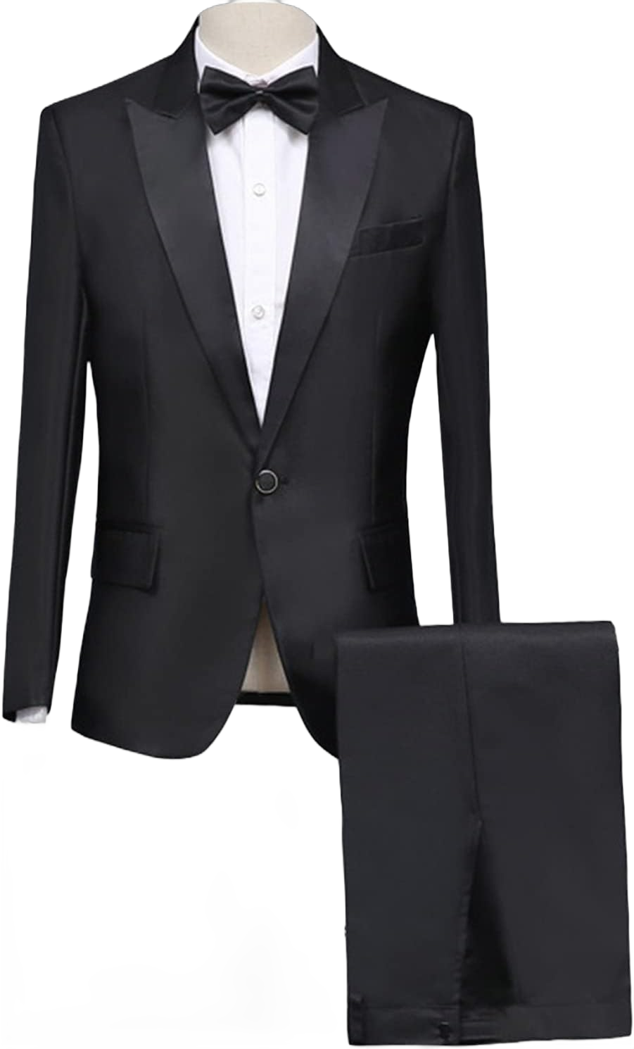 Men Peaked Lapel 2 Piece Suits Solid Formal Wedding Tux Blazer & Pants 1 Button Prom Party Dress Suit Jacket Set Black XX-Large