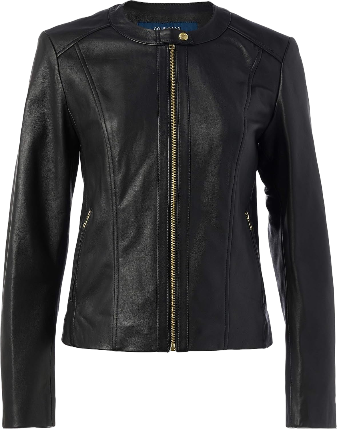 Cole Haan Women's Leather Collarless Jacket X-Small Black