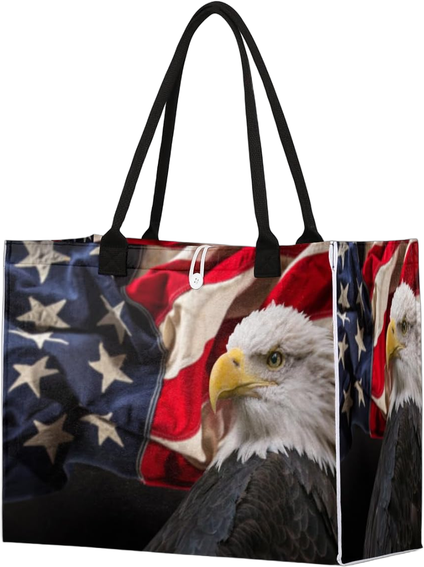 National Flag Eagle Tote Bag for Women Large Beach Bag Reusable Grocery Bags Tote Bag for Work Shopping Travel Beach