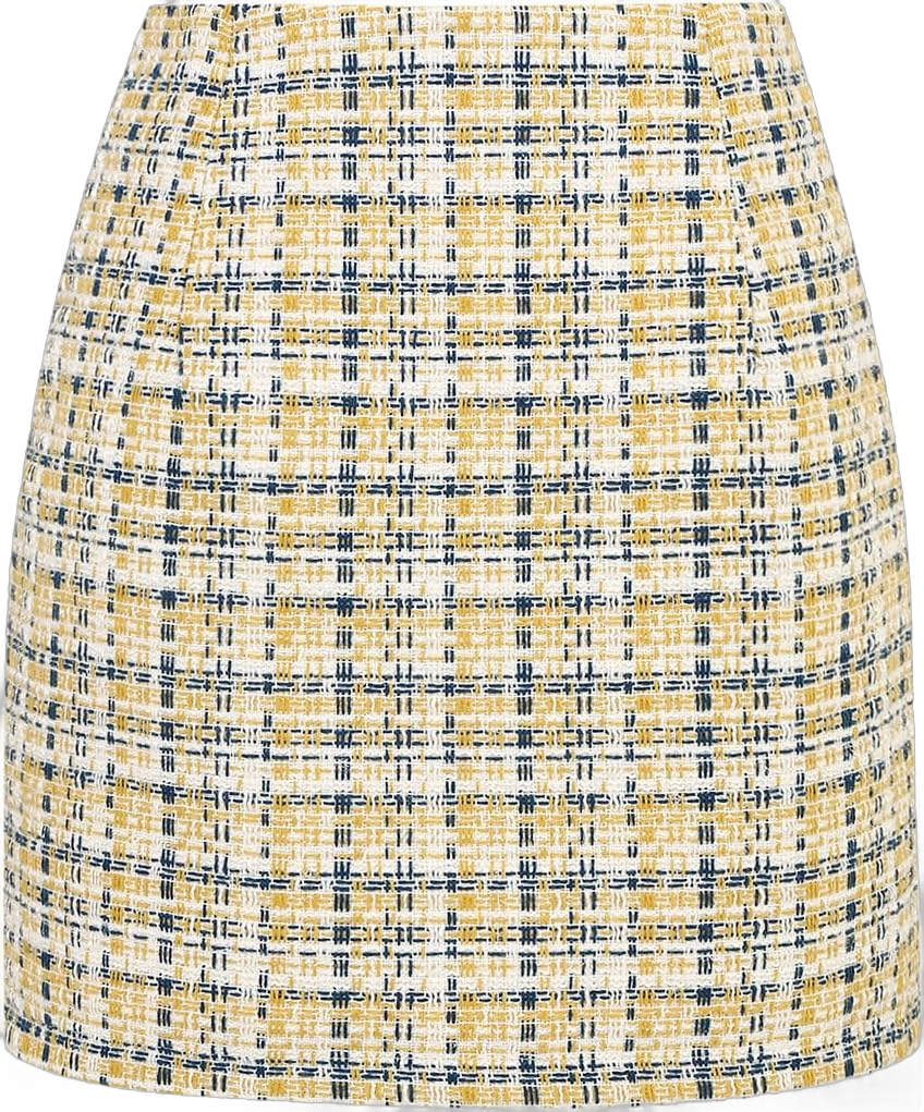 IDEALSANXUN Womens High Waist Plaid Skirt Bodycon Pencil Wool Mini Skirts Medium Grid Yellow