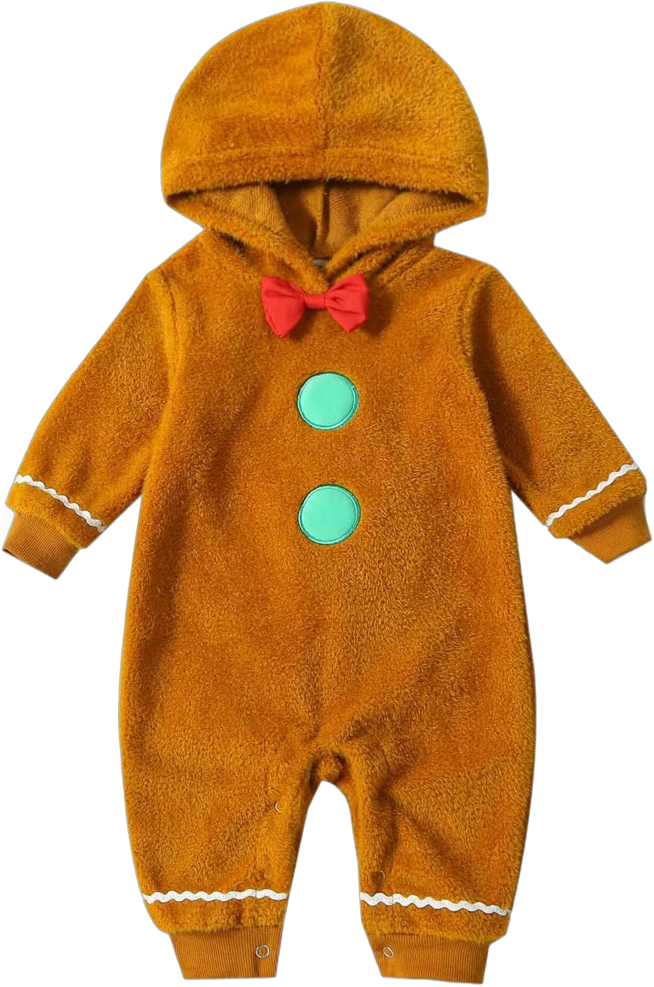 Chloefairy Newborn Baby Boy Girl Gingerbread Clothes Gingerbread Man Romper Long Sleeve Hooded Jumpsuit Christmas Outfit 12-18 Months Brown