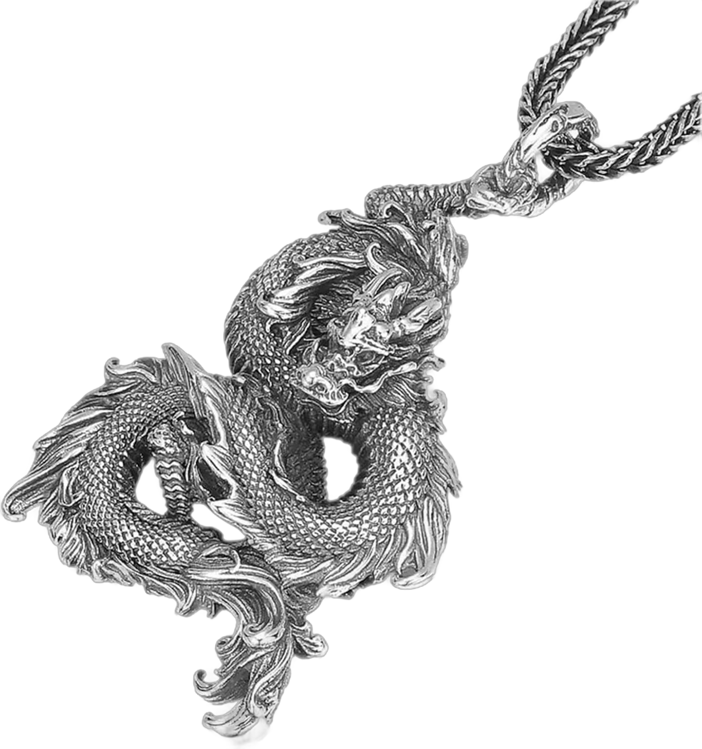 Retro Punk Vintage Style Thai Silver Chinese Dragon Pendant Necklace Men's Necklace S925 Sterling Silver for Men Jewelry