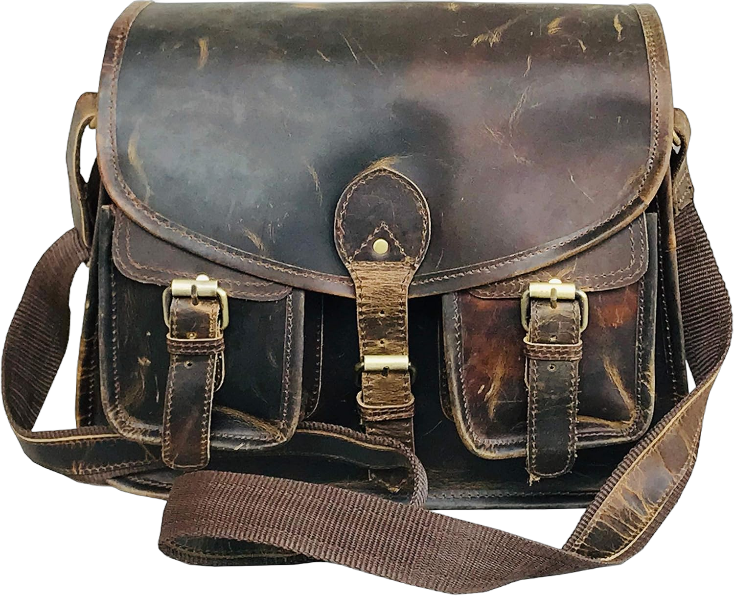 Ruzioon- Buffalo Leather Crossbody Purse For womens | Vintage look | Handcrafted Artistry | Genuine Leather Satchel | Adjustable Strap | Multiple Compartments | External Zipper Pocket | 12" x 10" x 4"