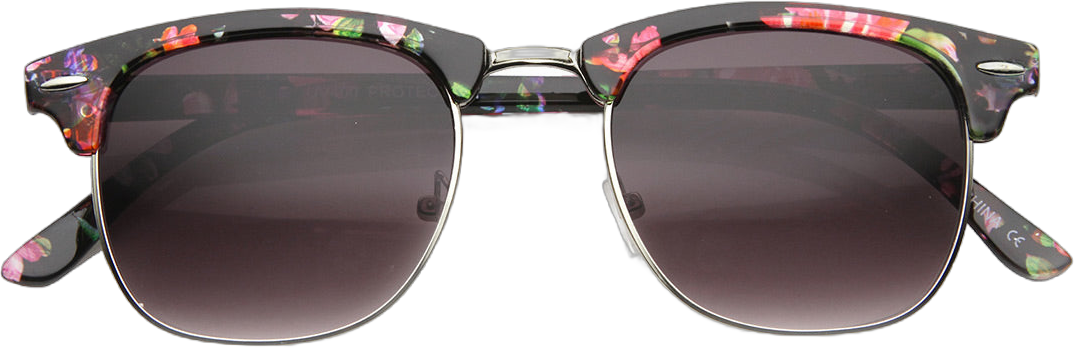 Womens Floral Half-Frame Horn Rimmed Sunglasses 9775 UV Protection Polycarbonate