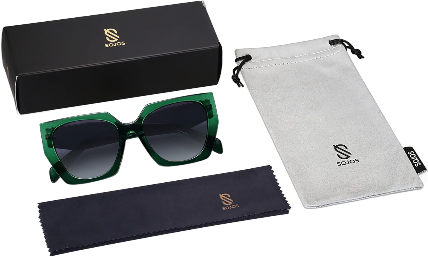 SOJOS Trendy Oversized Polarized Sunglasses Womens Big Square Cateye Sunnies, Lentes de sol para mujer SJ2205 Dark Green/Grey 55 Millimeters