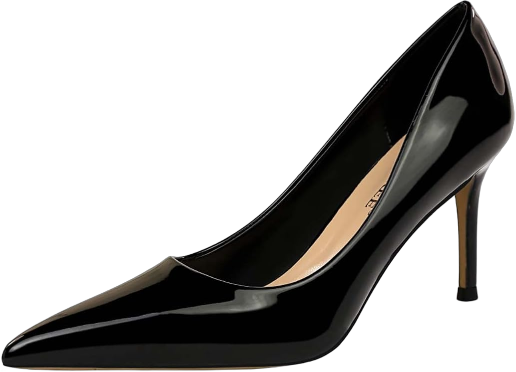 JOEupin Women's High Heel Slip on Pumps Pointed Toe Classic Fashion 3inch Party Stiletto Heels Dress Office Shoes 014 4 Black