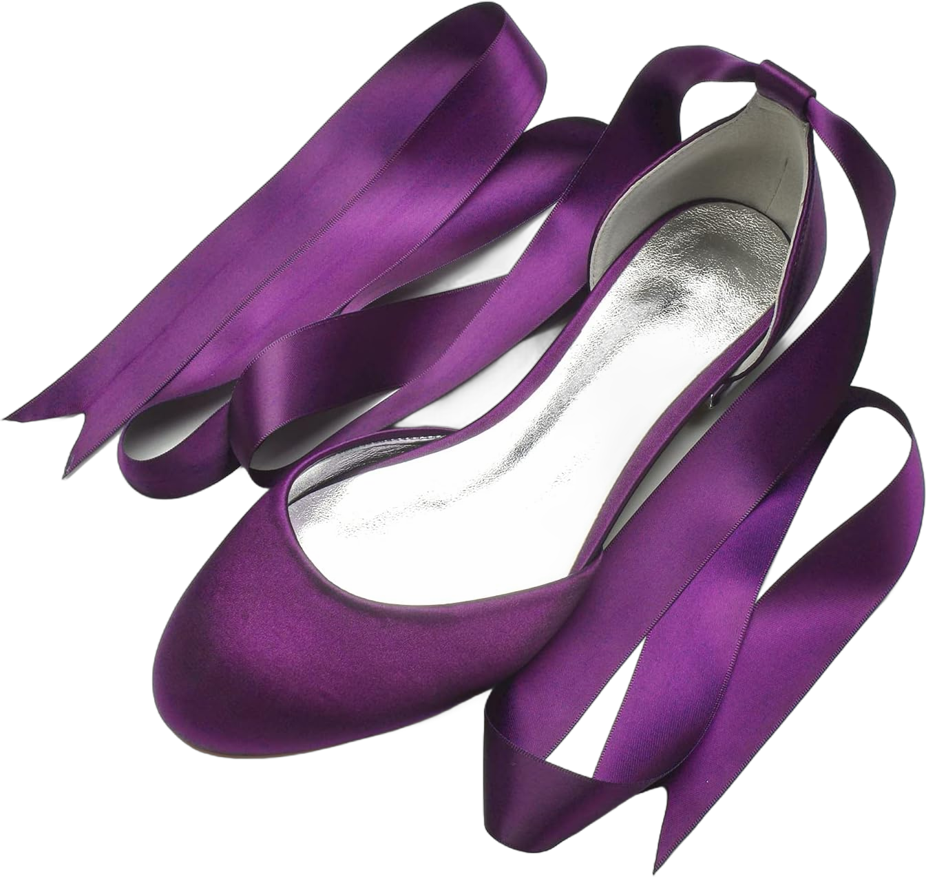 COMFASH Ballet Flats Satin Comfortable Closed Toe Ribbon Tie Women Bride Wedding Shoes,Purple,7