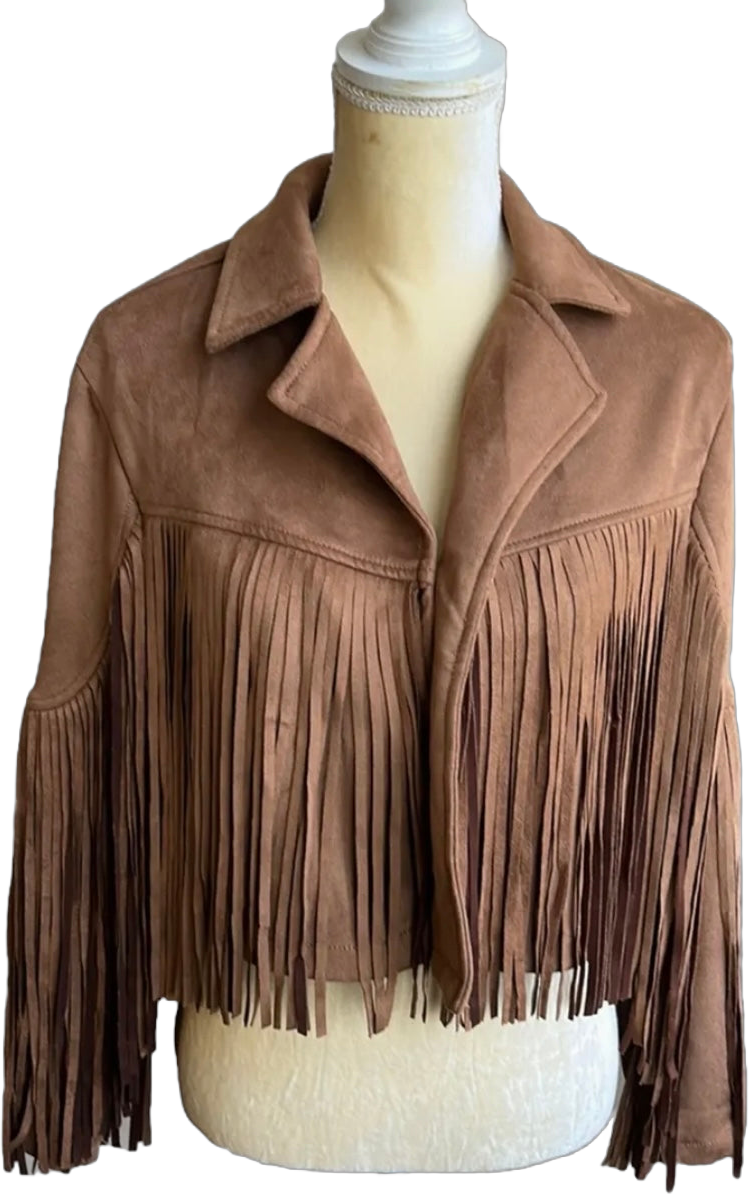 Sincerely Jules Womens Fringed Midwest style Jacket Sz XS New suede look Tan