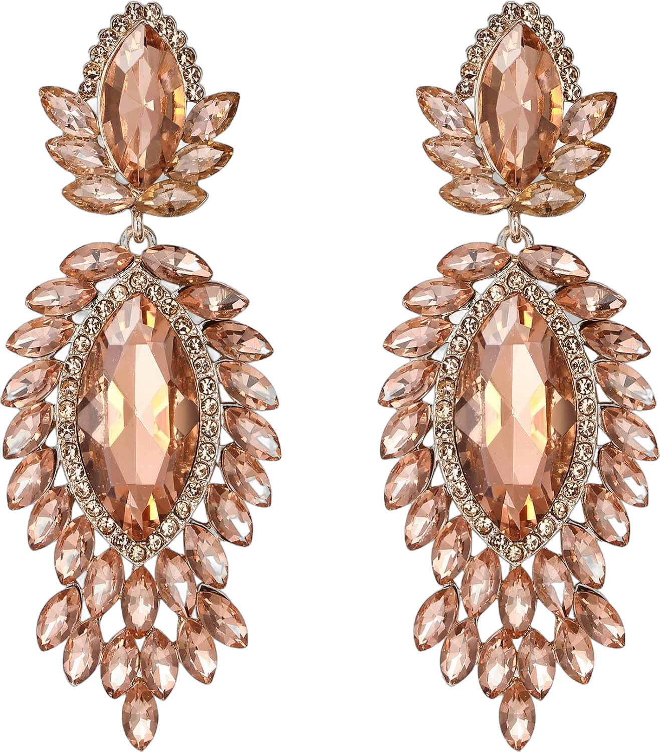 EVER FAITH Austrian Crystal Costume Jewelry Marquise Drop Art Deco Chandelier Dangle Earrings for Women Bride Champagne Rose Gold-Tone