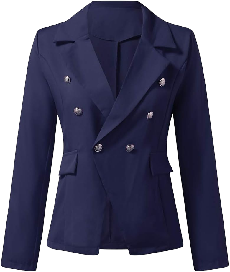 Balakie Pockets Plus Suit Silk Jacket Office Size Work Cardigan Formal Satin Women Long Sleeve Shirt Stretchy W1-blue