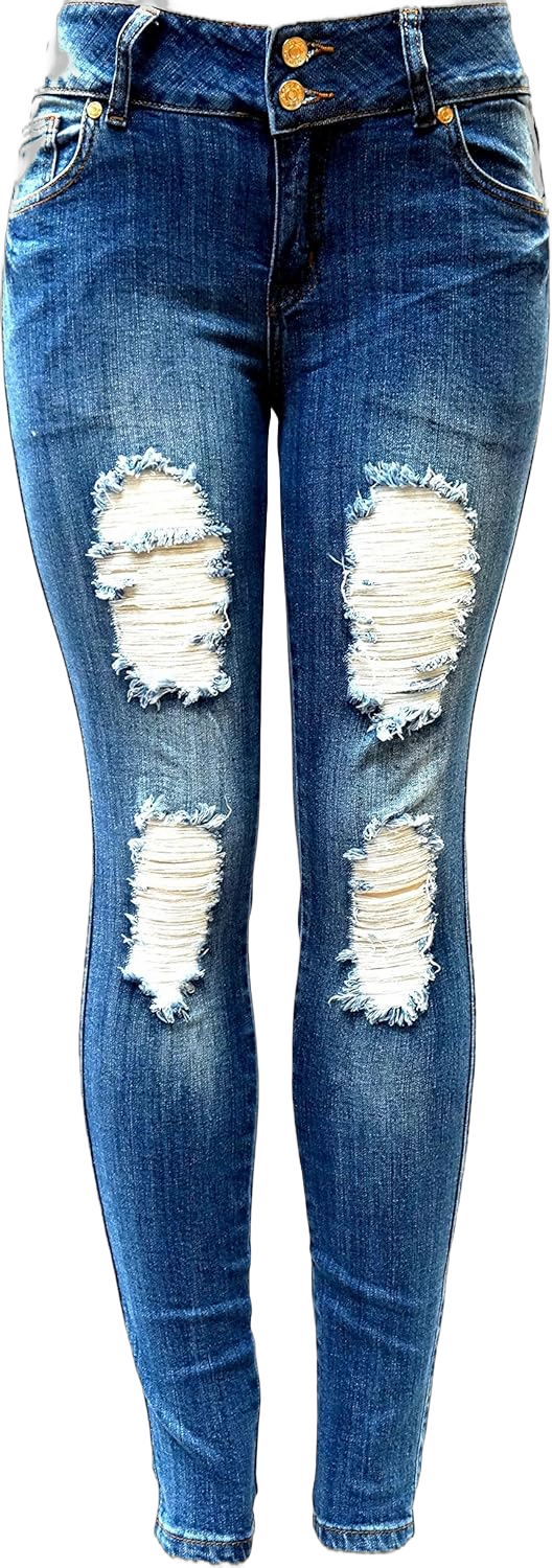 ETERNO Juniors Womens Blue Denim Jeans Destroy Skinny Ripped Distressed Pants 9 Blue