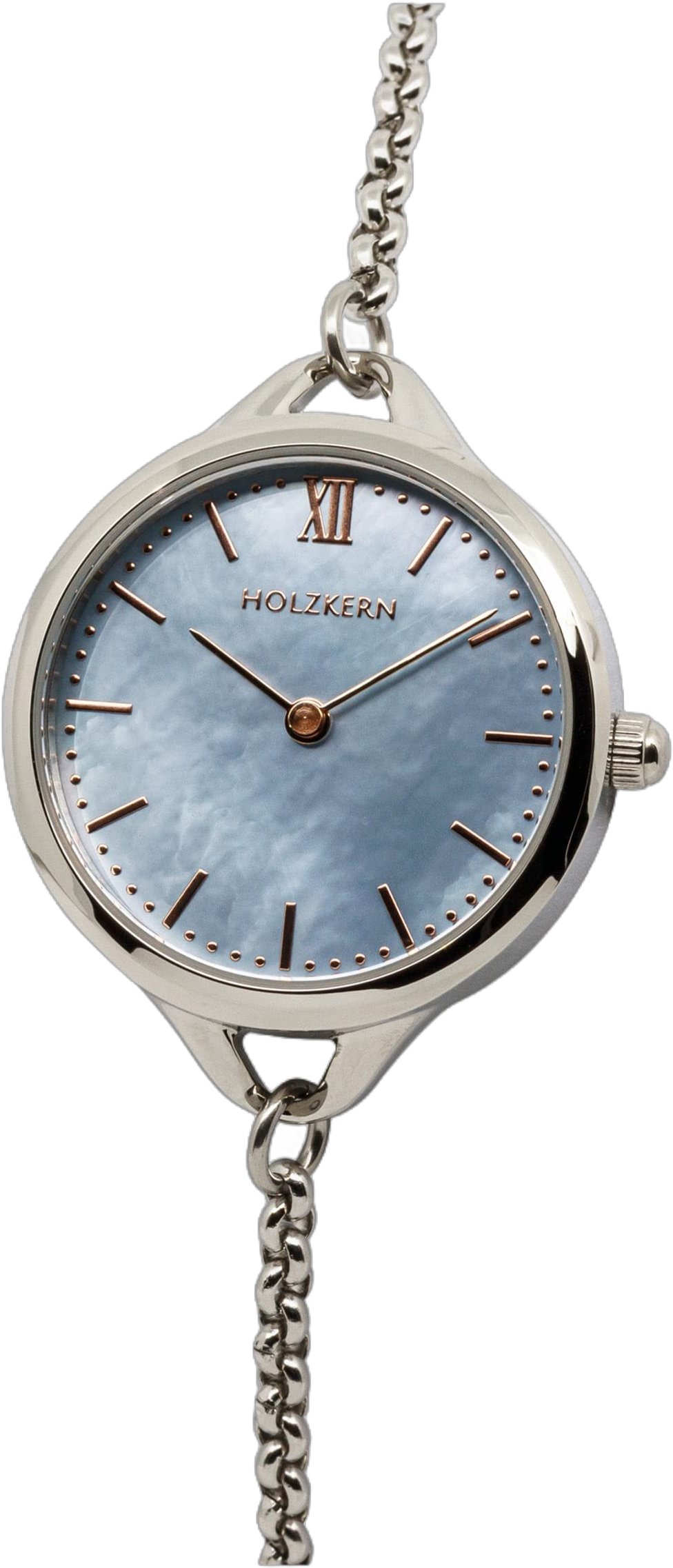 HOLZKERN Brighter Women’s Watch, 28mm Iridescent Blue Nacre Dial, Silver Stainless Steel Strap, Aesthetic Vintage Watch for Women