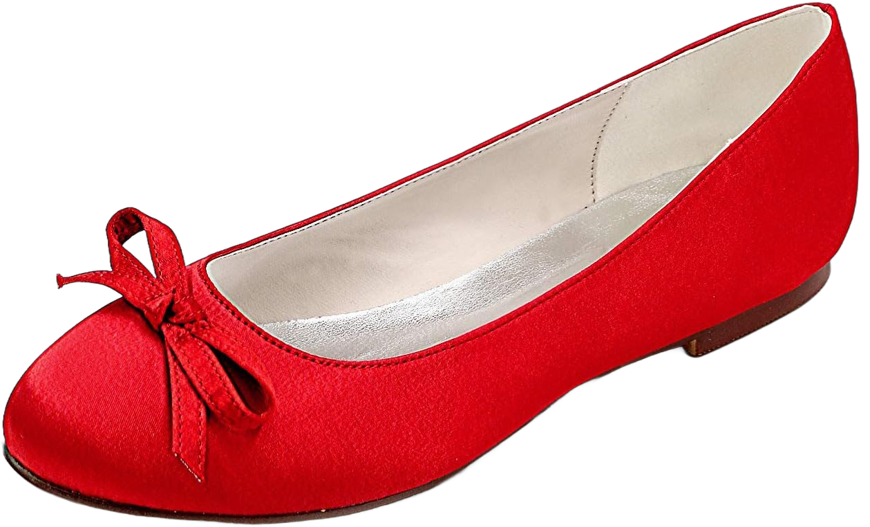 Women's Wedding Flats Shoes for Bride with Bow Knot Satin Round Toe Slip on Comfortable Low Heel Ballet Party Dress Flats 10.5 Red