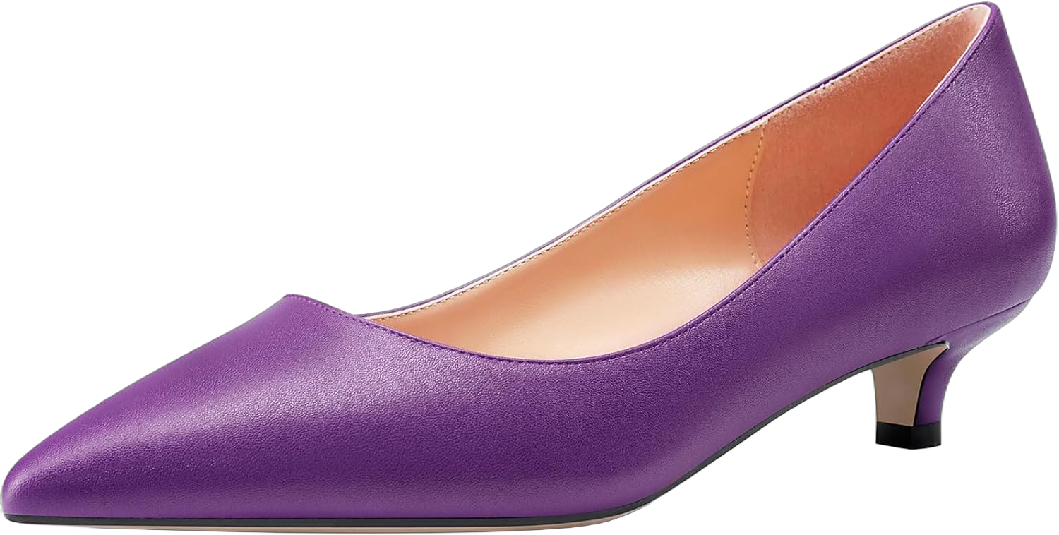 Fimanny Womens Kitten Low Heel Pointed Toe Slip-on Pumps Basic Classic Shoes Wedding Office Casual 1.4 Inches Heels 9 Deep Purple