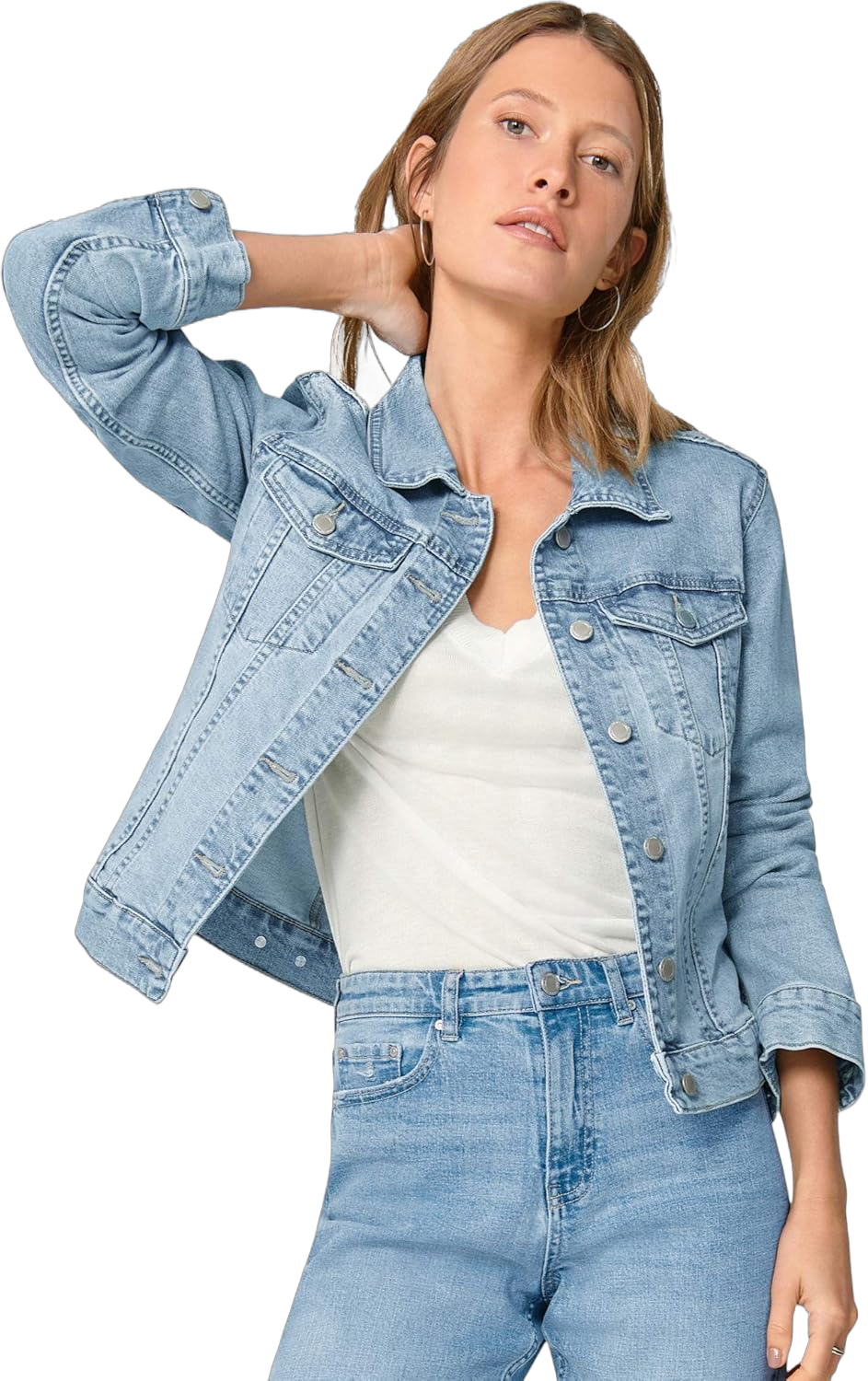 Ellos Women's Plus Size Classic Denim Jacket Oversized Jean Jacket 20 Plus Light Blue Stonewash