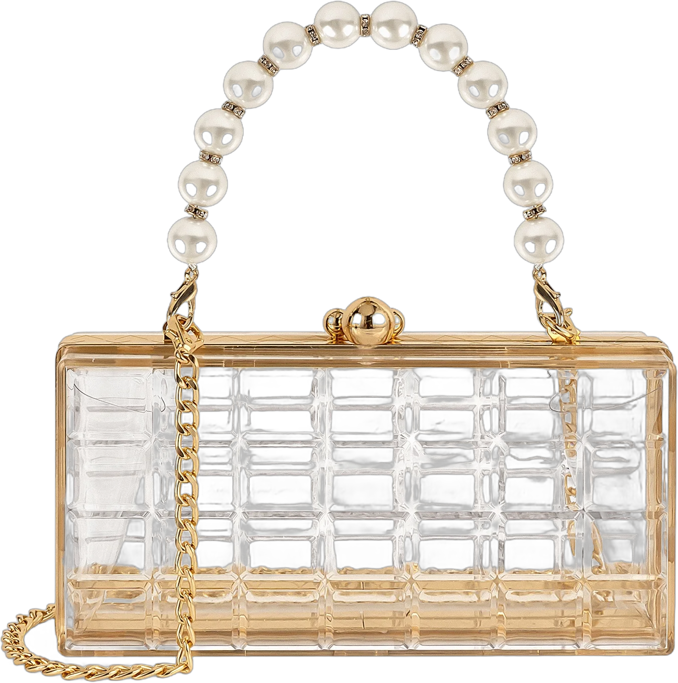 DODAMOUR Transparent Acrylic Shoulder Bag, Clear Crossbody Clutch Purse, Women Evening Clutch Bag, Gold Chain Handbag for Women (Clear)