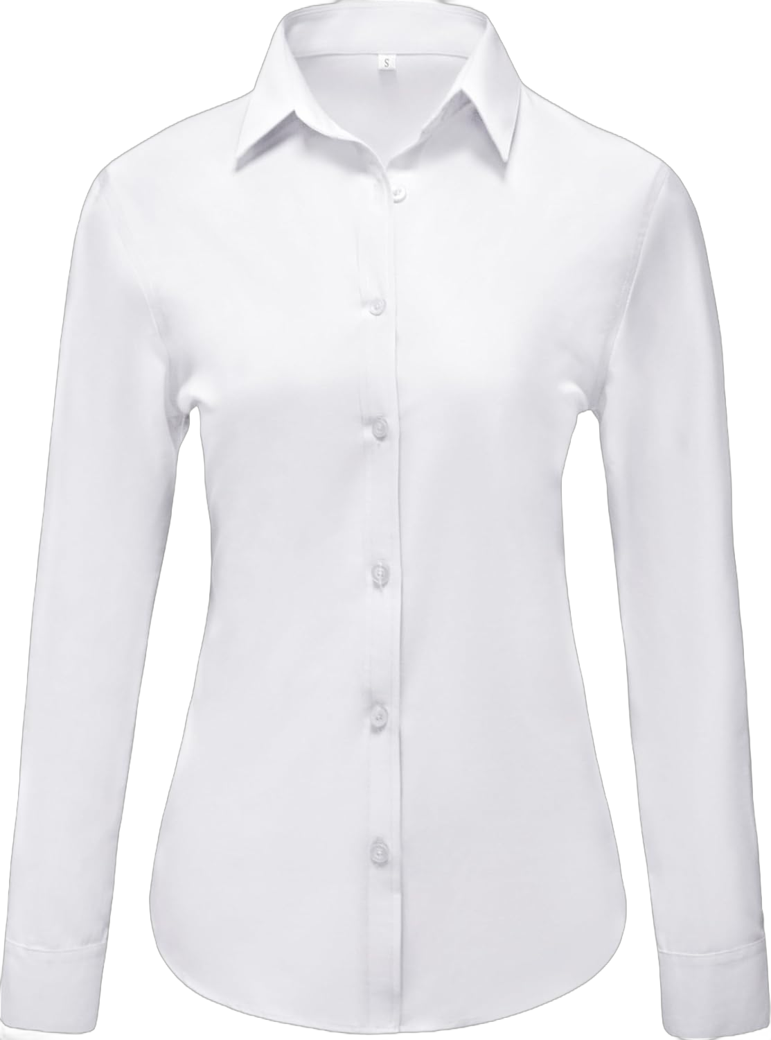 White Collared Shirt Women Long Sleeve Shirts Soft Polyester Simple Uniform Cover up Plain Blouses & Button-Down Stretchy White Size XL