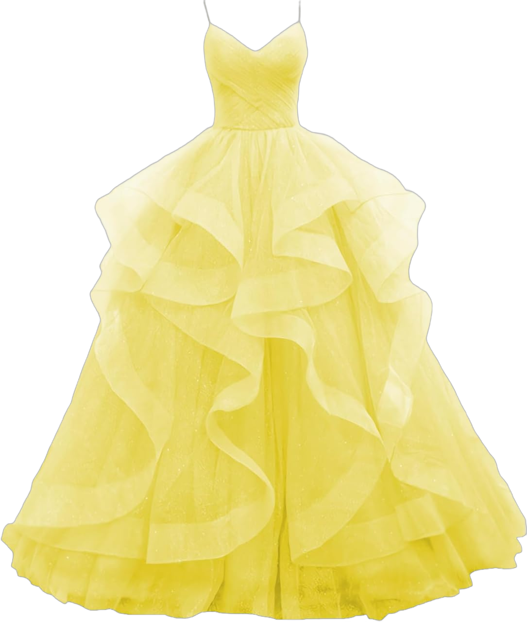 ZSHAOLHYJYZS Glitter Tulle Ball Gown Spaghetti Straps Prom Dresses for Women 2024 Long Formal Dress for Teens 8 Light Yellow