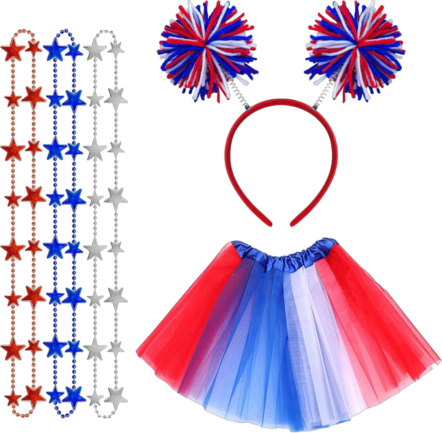 Tutu for Women Tutu Accessories Set Pom Pom Headband Tulle Tutu Skirt Heart Sunglasses Bead Necklaces White Red Blue