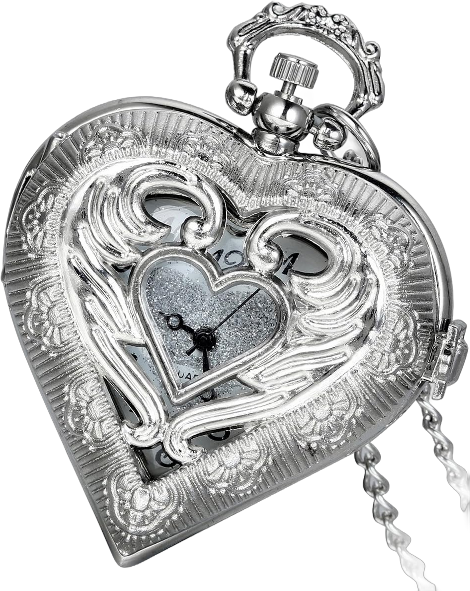 Lancardo Vintage Heart Shaped Watch: Silver Hollow Case Pendant Necklace Pocket Watch for Women Clock Necklace Unique Birthday Christmas