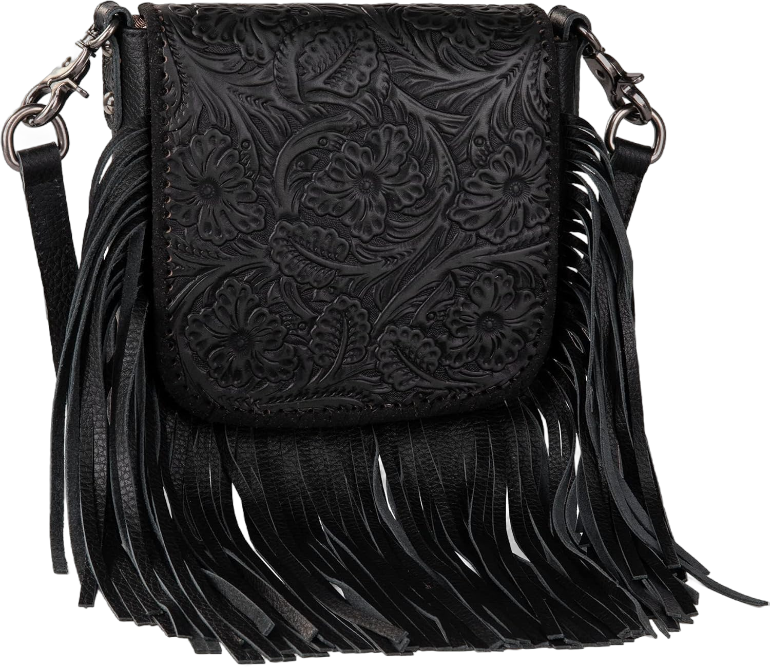 Montana West Women's Crossbody Handbags Western Purses for Women Small Crossbody Bags Tooled Leather Fringe Purse Black Western-RLC-L159BK