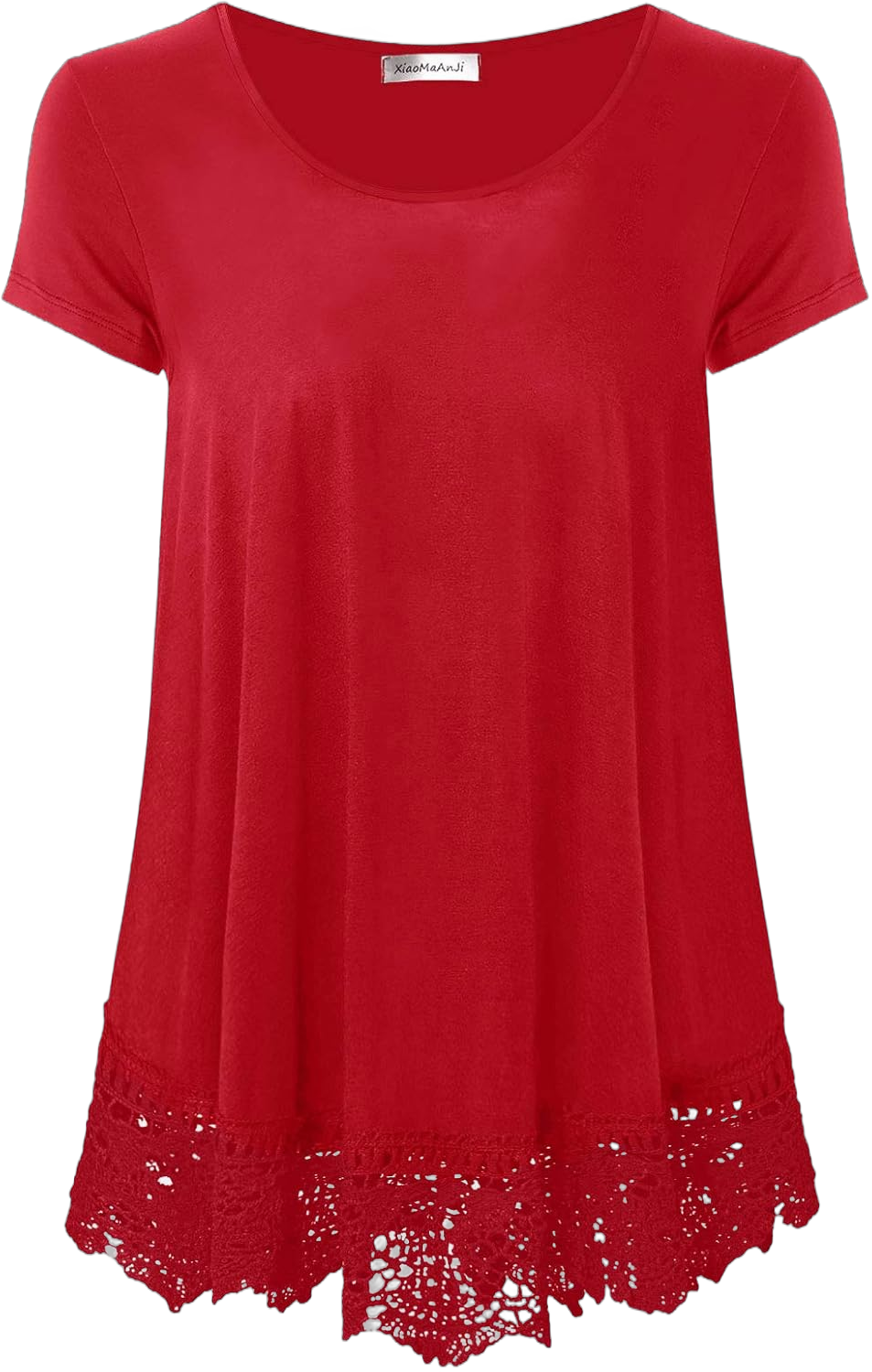 Plus Size Tunic Tops for Women Blouses Shirt Loose Fit Lace Extender Short Sleeve Halloween 2X S01 Red