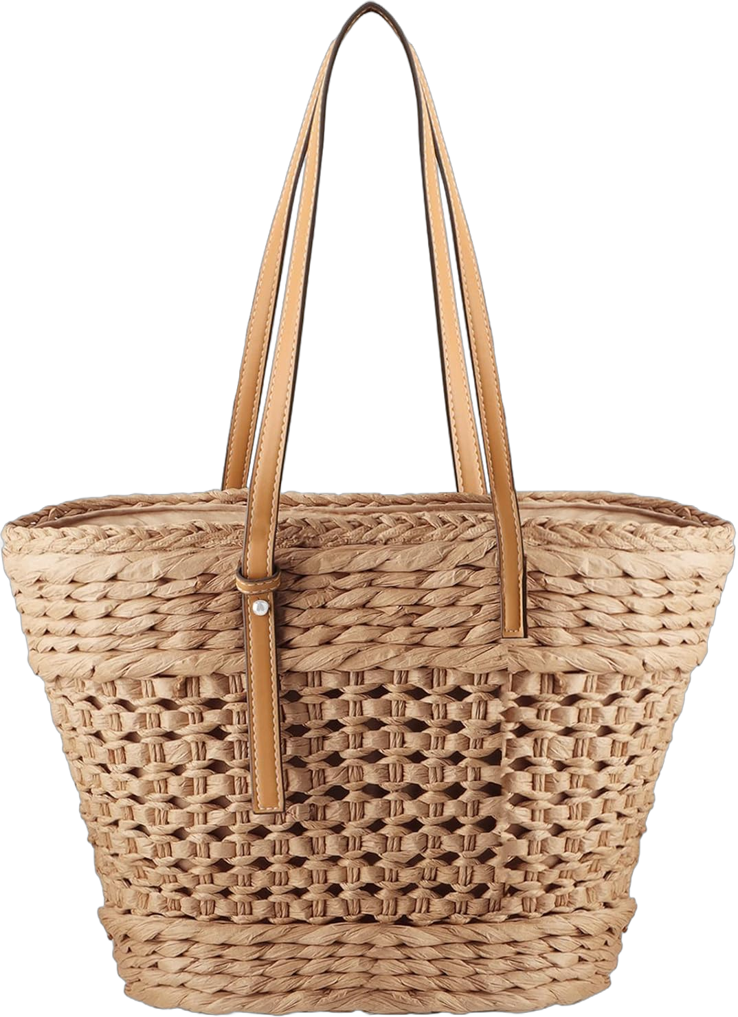 Summer Beach bag, Handwoven Straw Bag, Large Capacity Beach Tote Basket Bag Leather Shoulder Straps, Woven Bag for Women Handbag Shoulder Bag (khaki)