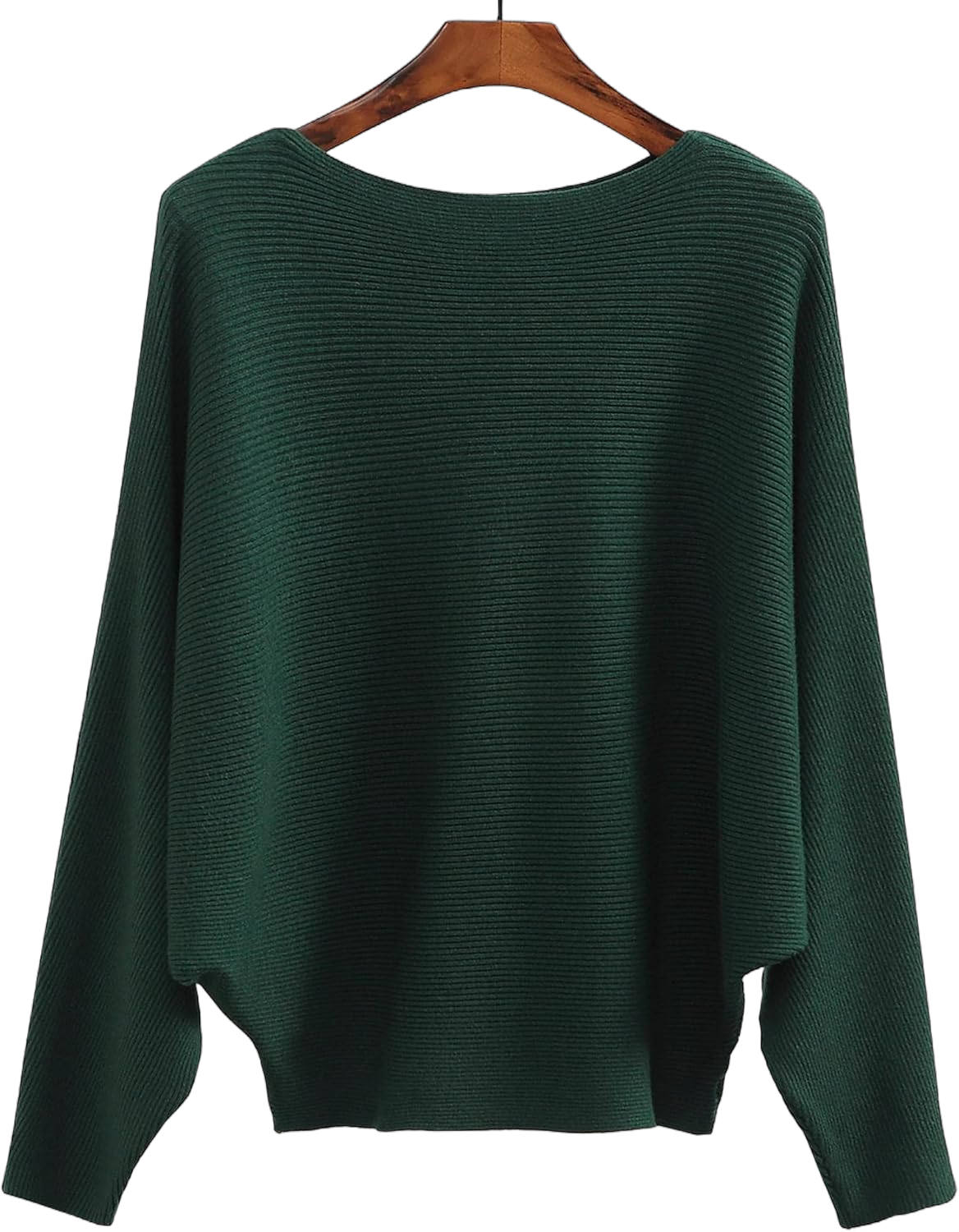 Women's Boat Neck Batwing Sleeves Dolman Fall Winter Knitted Sweaters Pullovers Tops Green One Size