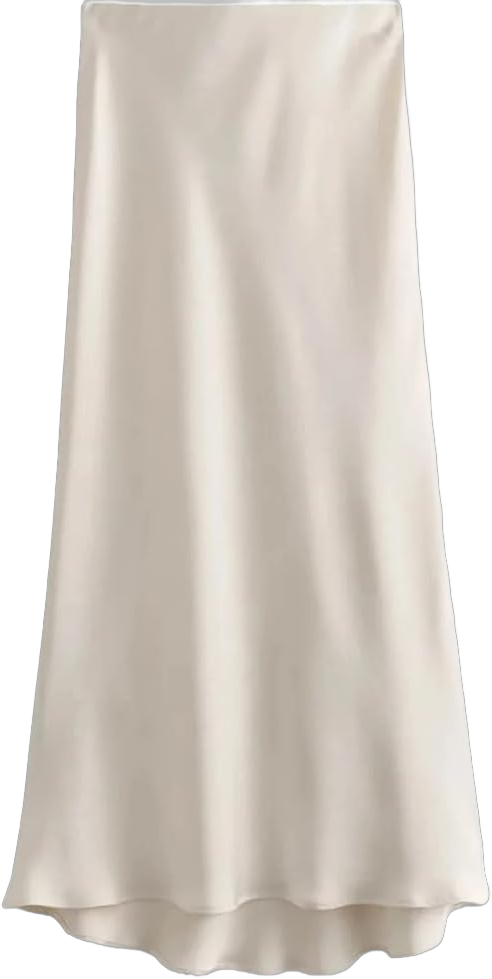 Women Elegant Solid Satin Long Skirt Chic Y2K High Waist Slim Skirts Fashion Silk Texture Tight Midi Skirt X-Small Beige