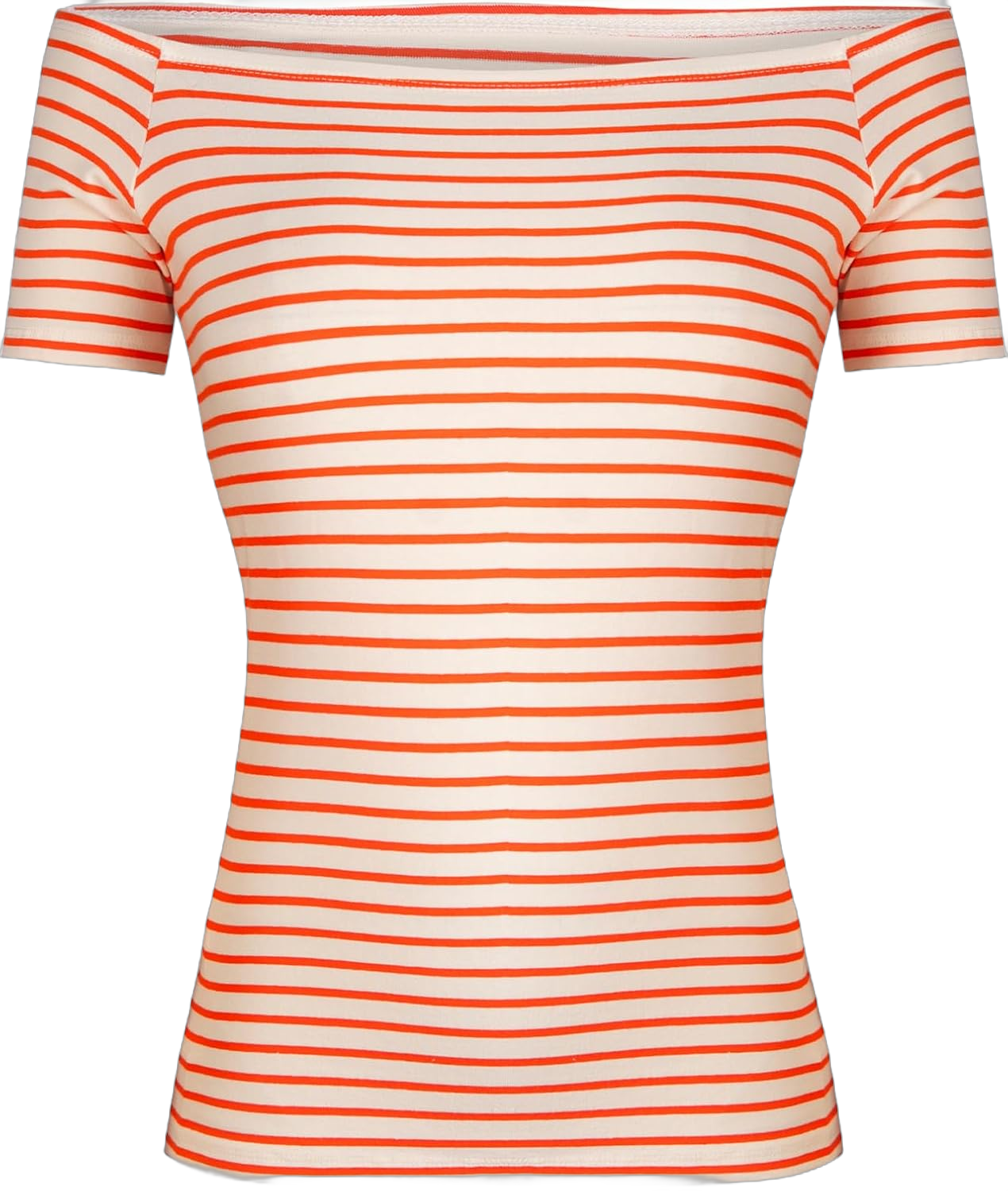 LilyCoco Women Short Sleeve Off The Shoulder Tops Sexy Fitted Shirt Solid Tees X-Large Thin Orange Stripe