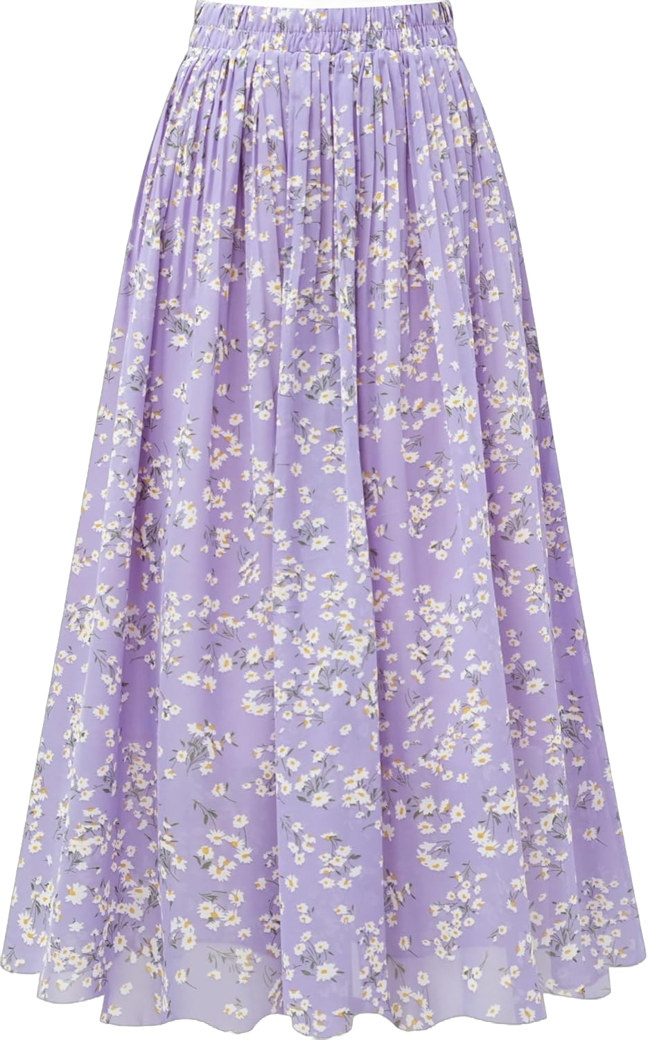 Kingfancy Women's Pleated Skirt Chiffon Elastic Waist A-Line Midi Length Skirt XX-Large Lavender Floral