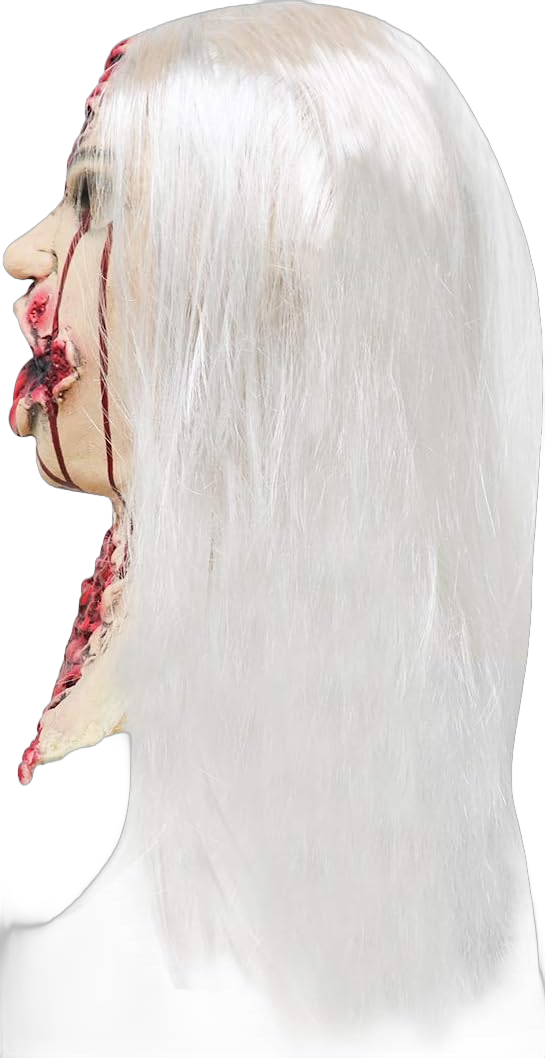 brableewear Creepy Mask Evil Zombie Female Ghost Bloody Mask Halloween Scary Mask Cosplay Props Full Face Latex White Hair