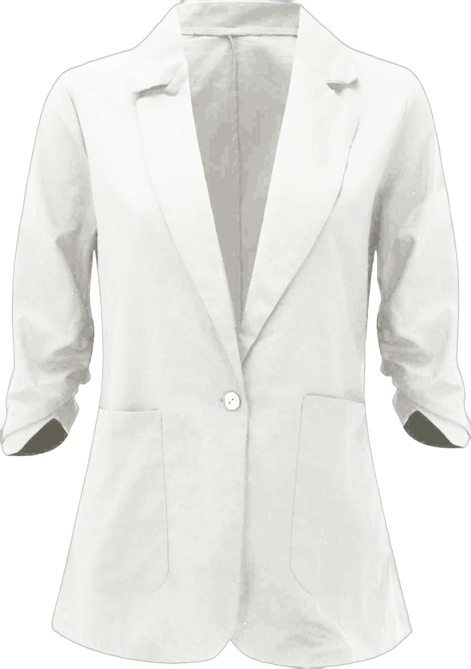 linen blazer women 3/4 sleeve Ruched One Button Lightweight plus size Slim Casual Work Office Jacket with Pockets White XX-Large