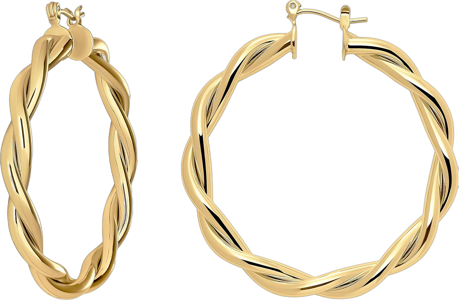 MILLA Twist Earrings - Gold Twisted Hoop Earrings & Thick Silver Hoop Earrings for Women - Big Chunky Gold Statement Earrings Twisted / 14K Gold Plated / 2.0 in