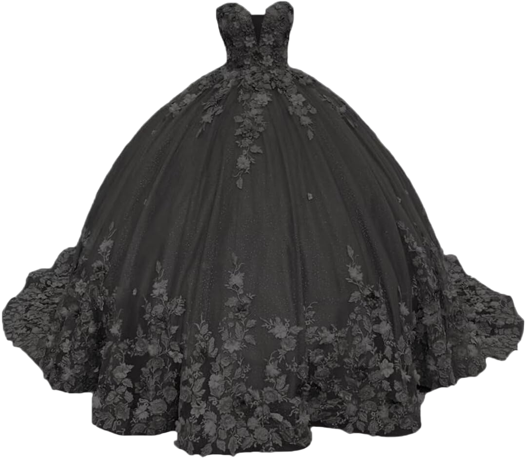 XYAYE Women's Sweetheart Quinceanera Dresses Ball Gowns 3D Flower Lace Prom Dress Strapless Tulle Sweet 15 16 Dress XY071 12 Black