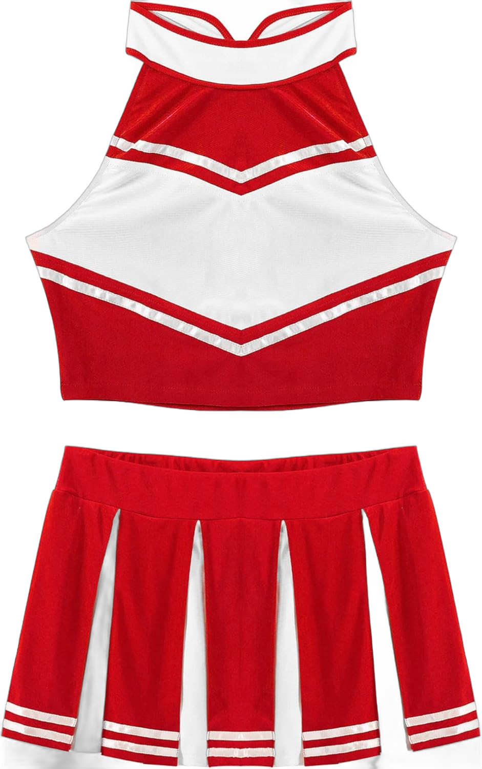 Women's Schoolgirls Musical Cheerleading Uniform Sleeveless Crop Top with Pleated Skirts Red Small