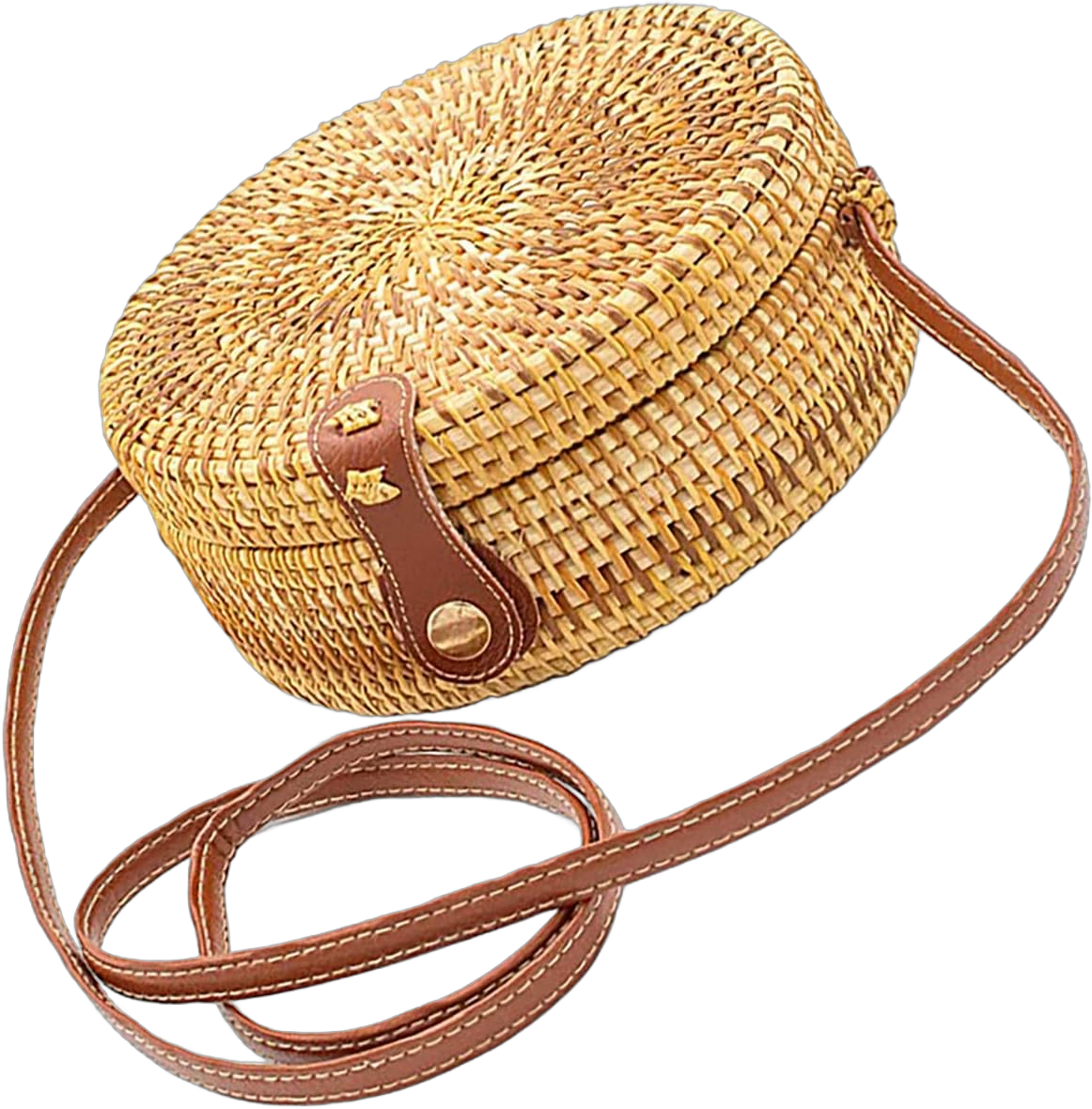 Happy Lily Women Handwoven Round Rattan Bag, Round Woven Straw Bag, Round Purse, Circle Tropical Beach Crossbody Bag Black Linging