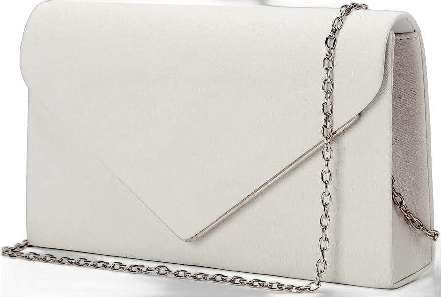 Women's Evening Clutch Small Crossbody Purse for Prom Classic Wedding Party Shoulder Bags Suede White