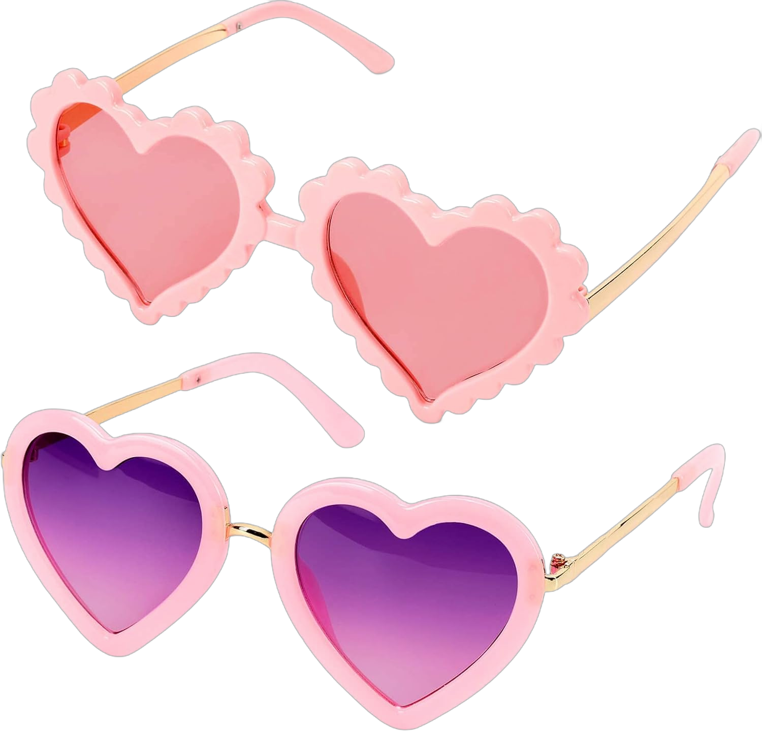 mibasies Kids Heart Shaped Sunglasses for Toddler Girls Age 3-10, UV 400 Protection 2 Packs Jelly Pink& Flower Pink