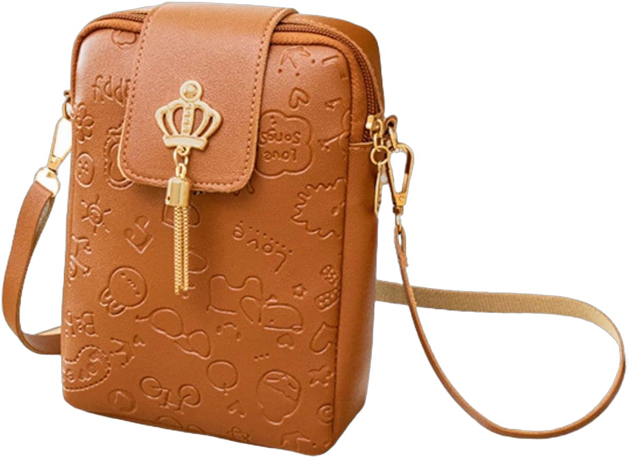 The Crown Lightweight Crossbody Bag For Women and Girls. PU Leather Bag for A Phone and Some More. Brown