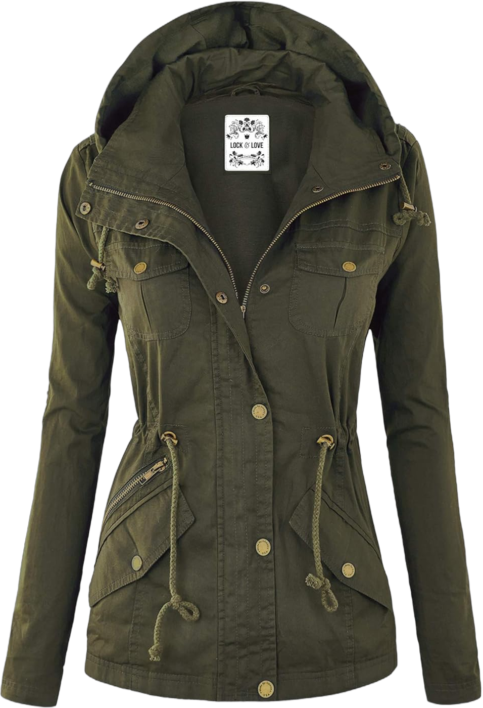 Lock and Love Women's Casual Military Anorak Jacket - Lightweight Detachable Hooded Safari Utility X-Large Wjc643_olive