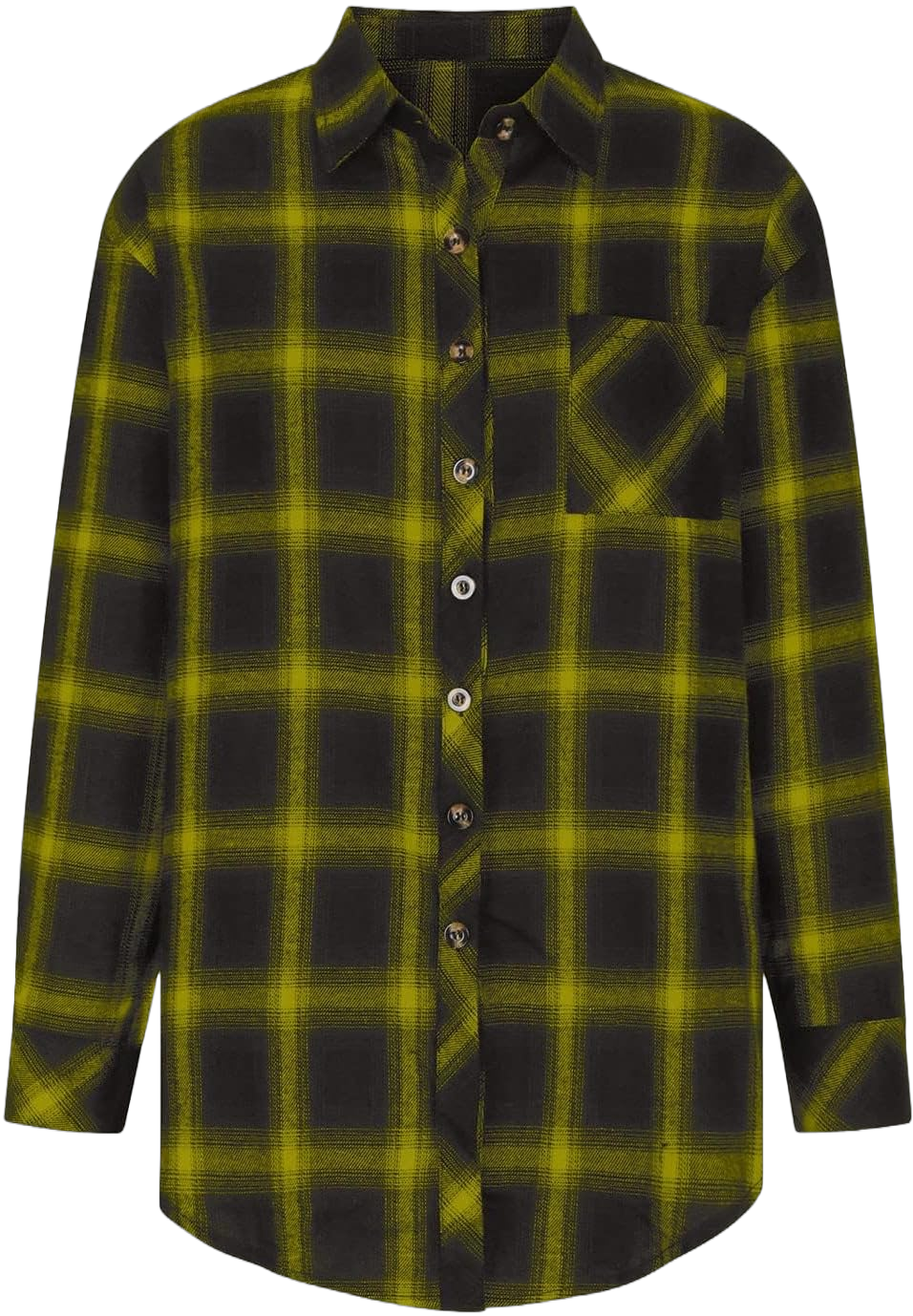 Women's Casual Pocket Loose Plaid Shacked Button Down Shirt Flannel Checked Shirts Boyfriend Fall Blouses Tops Medium Yellow