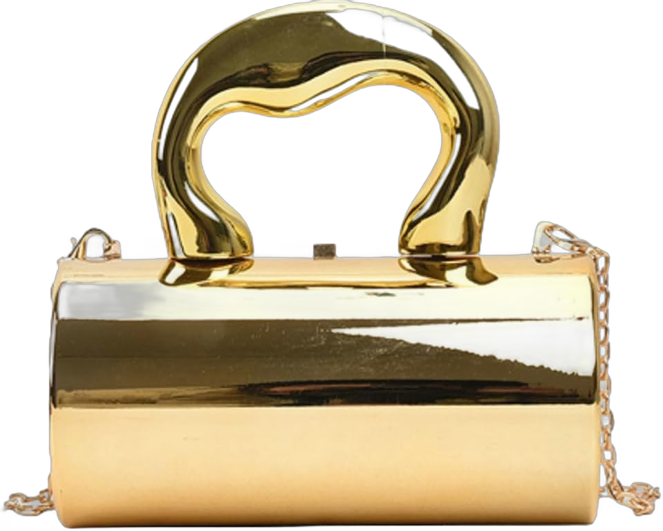 Niction Acrylic Evening Clutch Women Chic Metal Purses Shiny Barrel-Shaped Handbag Crossbody Bag for Wedding Parties 2024 Gold