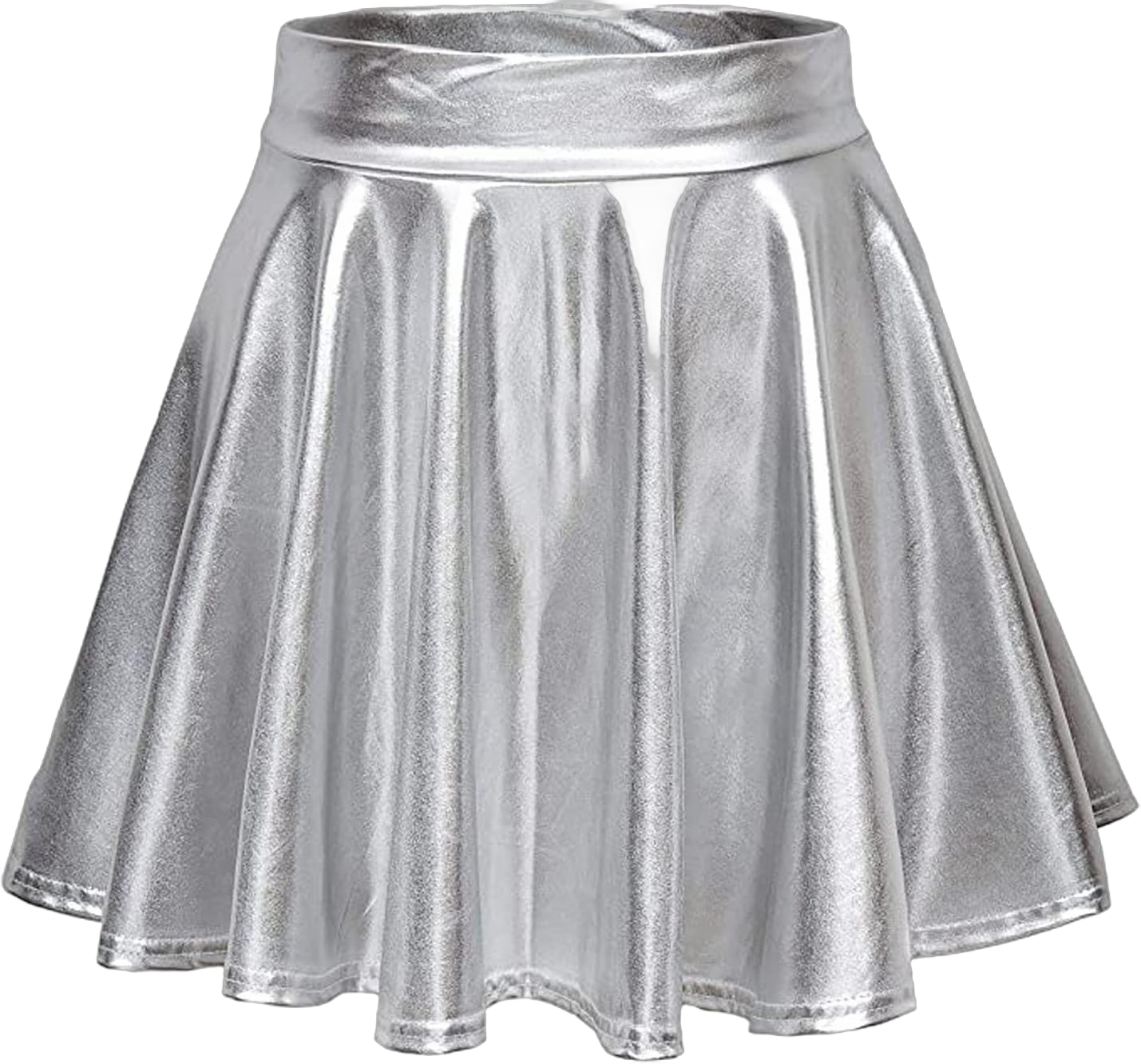 Yoyorule A-Line Fashion Casual Shiny Skirt Flared Pleated Mini Women's Skirt Flower Skirt Silver