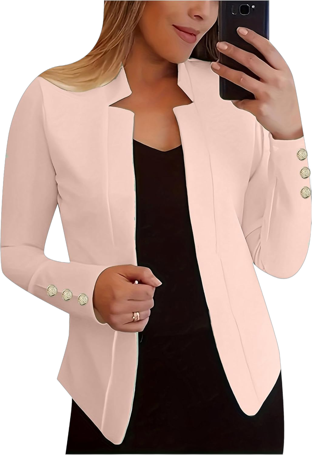 EFOFEI Women's Slim Fit Open Front Blazers Long Sleeve Work Office Jackets Business Solid Color Cardigan Small Kz Light Pink