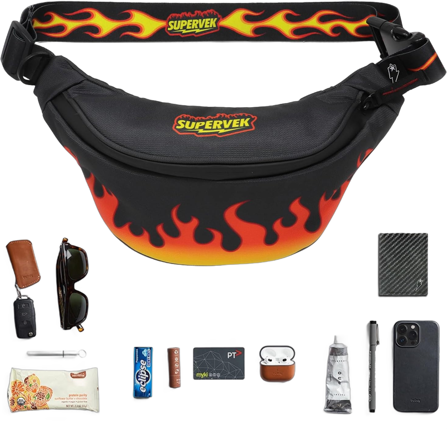 SUPERVEK PRO Fanny Pack for Men Women - YKK Zipper & Fabric, Crossbody Bag Waist Pack, Belt Bag for Travel Running Outdoor Hiking Cycling - Carry Any Phone, Wallet - Streetwear Anime Lit Fire Flame LIT