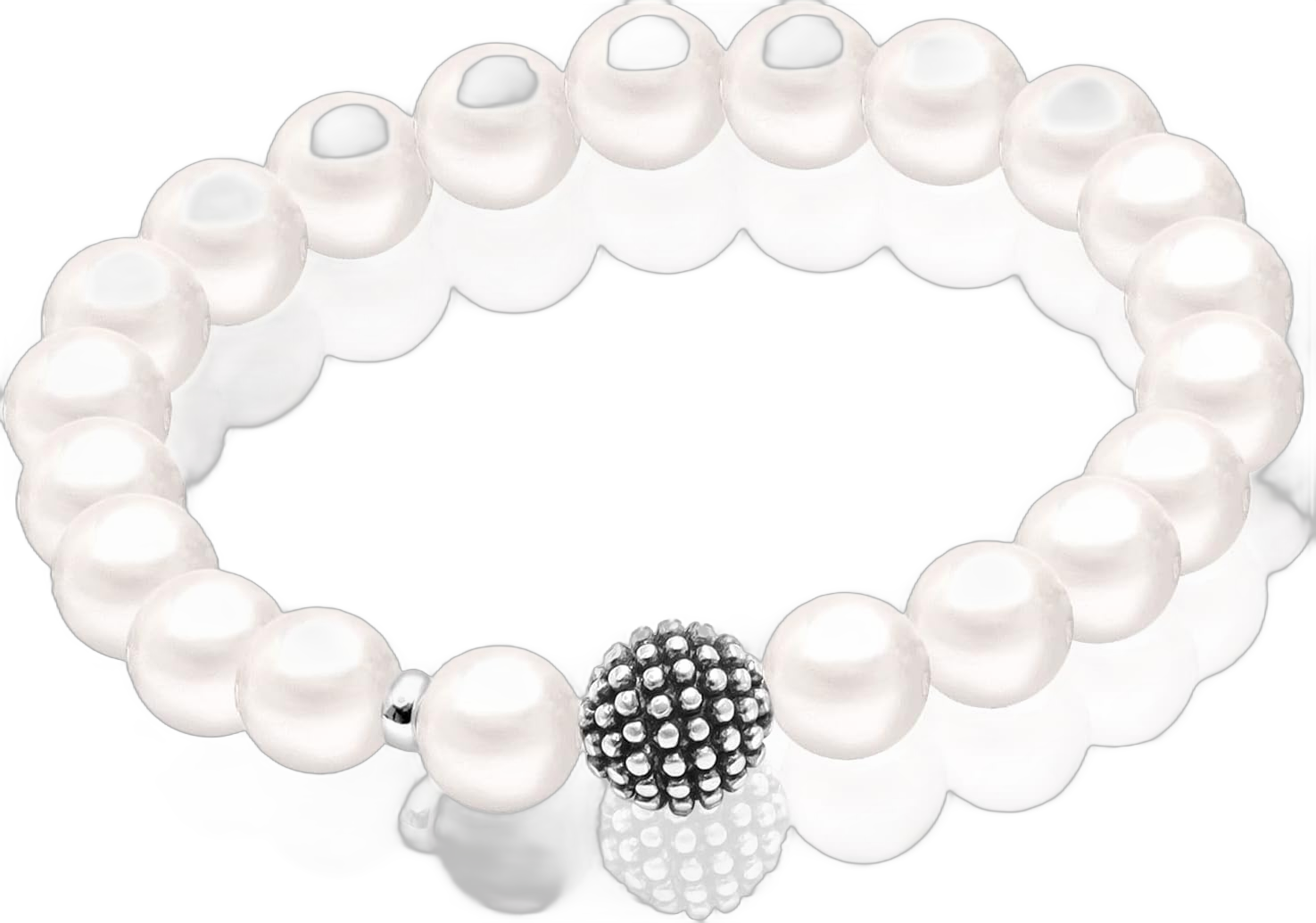 LeCalla 925 Sterling Silver Pearl Bracelet for Women | Pearl Beaded Stretch Strand Bracelets | Pearl Byzantine Station Bracelet for Women Caviar Beaded Pearl-7"