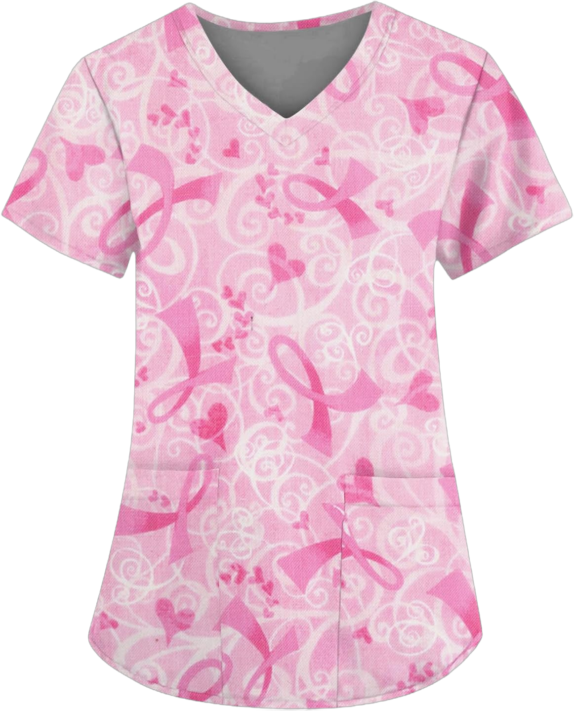 Women'S Tops Nurse Scrub Life Casual V Neck Pink Ribbon Blouse With Pocket Trendy Relaxed Fit Short Sleeve T-Shirt Medium 01-pink