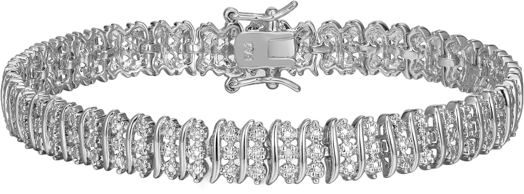 Forever Facets Diamond Accent Triple Row 7.25” Tennis Bracelet in Sterling Silver, Adult Female